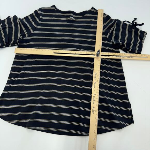 J.Jill‎ Top Womens Medium Petite Black Striped Tie Sleeve Tee Pima Cotton - Picture 4 of 8